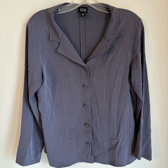 Eileen Fisher Women silk blend collared button down dark purple gray size small. - Picture 1 of 8